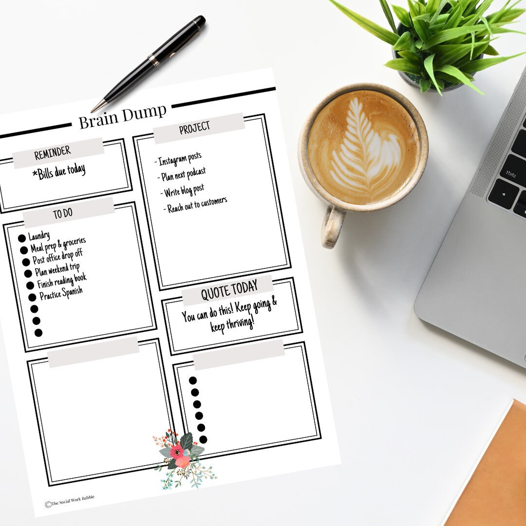 Brain Dump Worksheet For Planning Organization And To Do Etsy