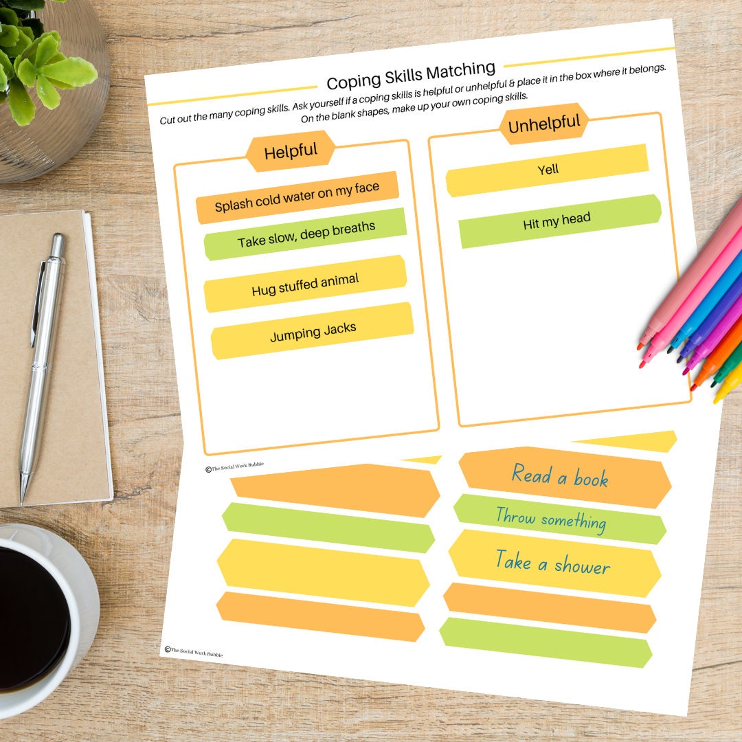 Coping Skills Matching Unhelpful Vs. Helpful Therapy Worksheet - Etsy