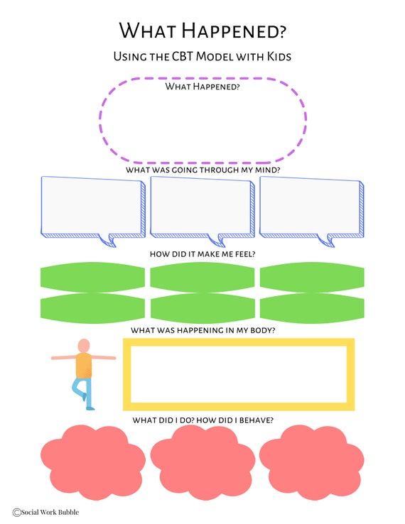 cbt for kids cognitive behavior therapy worksheet social etsy
