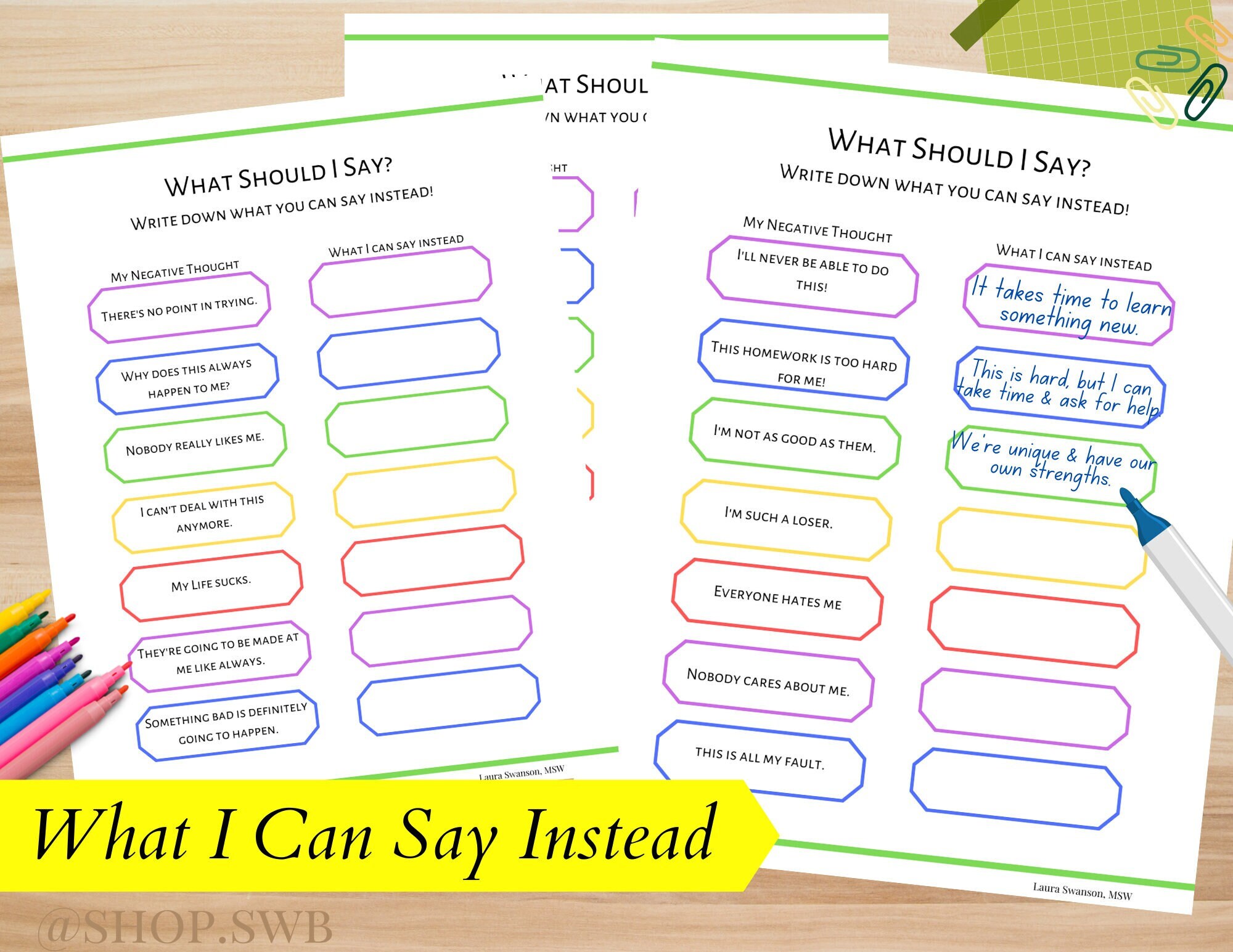 CBT Kids Therapy What Should I Say Instead Worksheet Mental Etsy