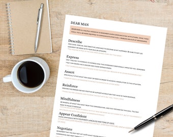 DBT DEAR MAN Worksheet for Social Work, Therapy, Mental Health Counseling *Digital Download