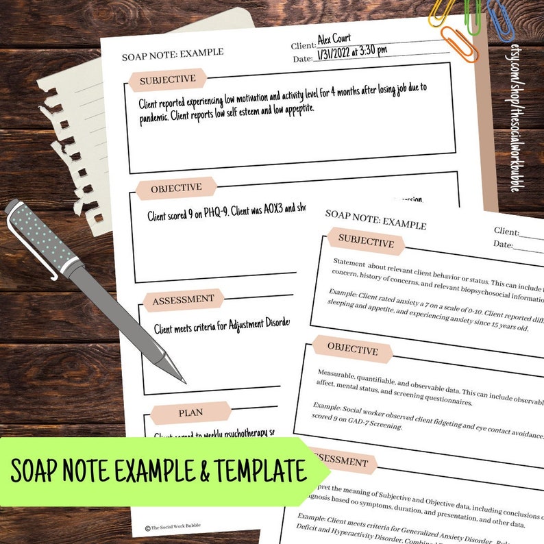 SOAP Note Worksheet for Social Workers Therapists - Etsy