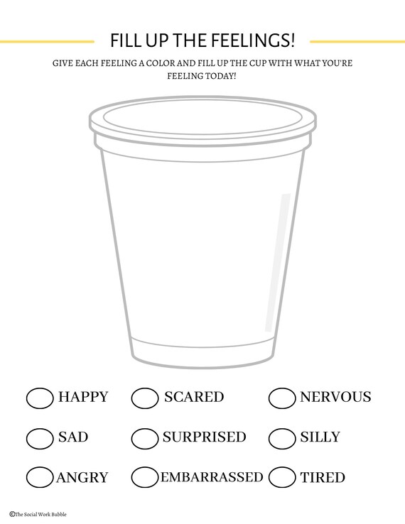 Kids Cup of Feelings Therapy Worksheet | Emotions, CBT, Play Therapy | Digital Download | Social Work, Therapy, Mental Health