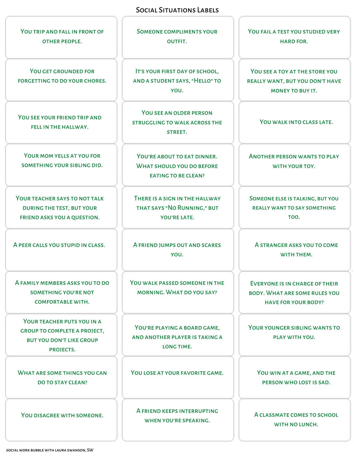 60 Social Situations Skills Behavior Labels Social Work and Therapy