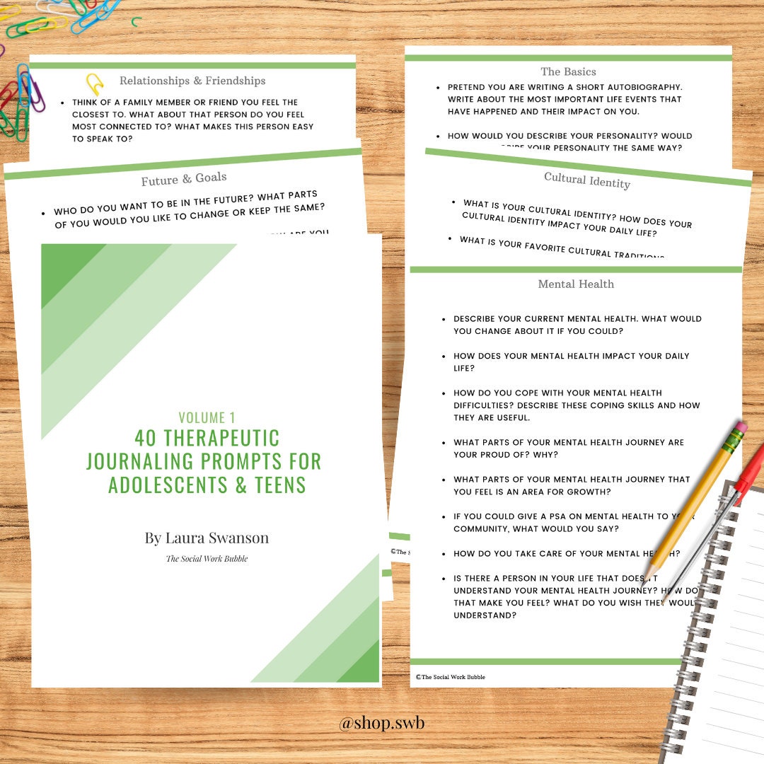 40 Therapeutic Journaling Prompts for Adolescents & Teens Social Work ...