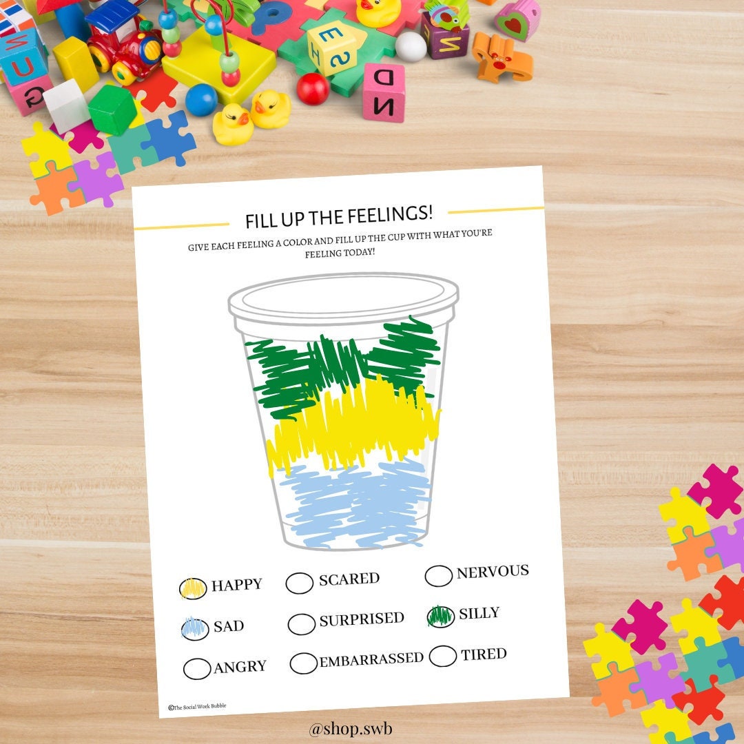 Kids Cup of Feelings Therapy Worksheet Emotions CBT Play - Etsy Israel