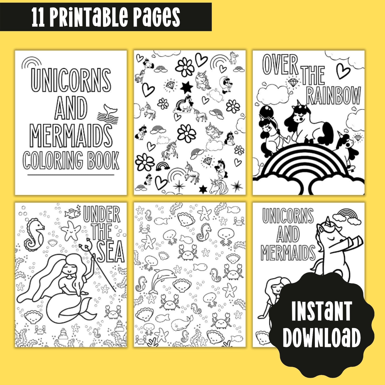 PRINTABLE Mermaids and Unicorns Coloring Pages. Kids Party - Etsy