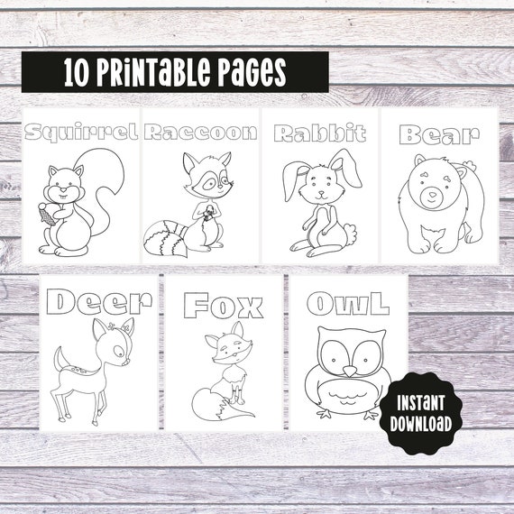 PRINTABLE Woodland Animals Coloring Pages. Kids Party Games