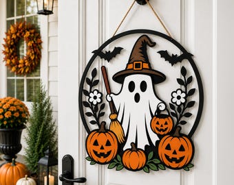 Halloween Door Hanger SVG, Layered Fall Halloween Decor, 3d halloween svg files, bat halloween svg, Fall Door Hanger Cut File, glowforge svg