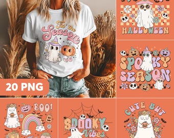 Paquete PNG de Halloween retro: 20 diseños fantasmales y espeluznantes (descarga digital)
