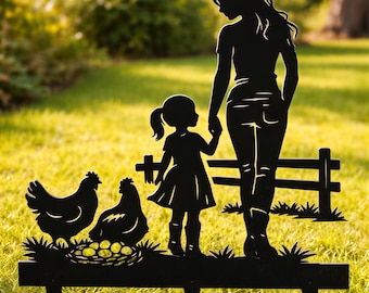 Silueta de familia de granja DXF / Gallinas de metal para jardín / Archivo de corte láser y CNC