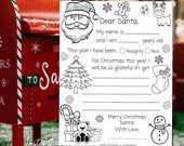 Dear Santa Letter Coloring Page, Christmas Wish List Printable for Kids, Santa Letter Template, Holiday Worksheet, Instant Download PDF