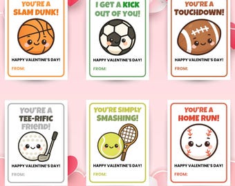 Sports Valentine’s Day Cards for Kids Printable, Classroom Gift Tags, Kid Vday Sport Tags, Basketball, Football, Golf, Instant Download PDF
