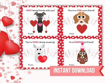 Puppy Dog Valentine Cards, Printable Classroom Valentine's Day Cards, School Valentines, Preschool Valentines Cards, Instant Download