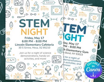 STEM Night Invitation Editable Canva Template, School Science Event Flyer, STEAM Night Printable, Science Fair Invite, Instant Download