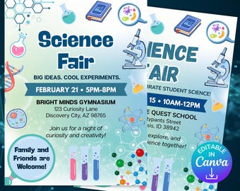 Editable Science Fair Invitation, School STEM Event Flyer, Kids Engineering Event Poster, Printable PDF Download, Canva Template