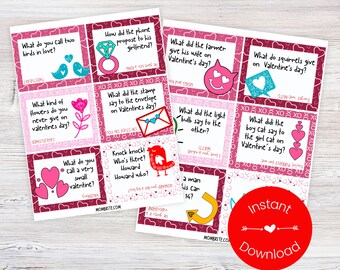 Kids Valentine's Day Lunch Note Jokes, Valentines Cards Printable, Funny Lunch Note Jokes for Kids, Lunch Joke Notes, Digital Download