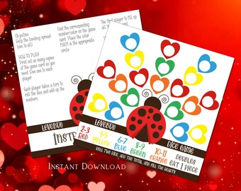 Valentine's Day Candy Dice Game Printable, Galentine's Day Games, Lovebug Roll the Dice Game, Fun Vday Classroom Party Game for Kids