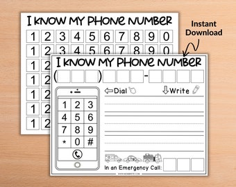 Phone Number Kids Activity, Phone Number Practice, About Me Learning Tool, Printable Game, Preschool, Kindergarten Worksheet, Homeschool