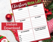 Christmas Wish List Printable for Kids, Holiday Activity Worksheet, Fun Letter to Santa Template, Instant Download Christmas Printable PDF