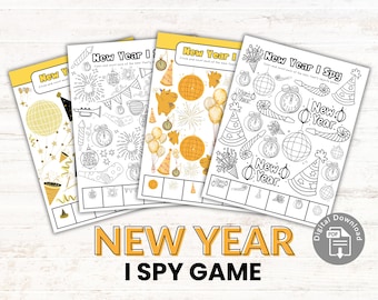 New Year I Spy Printable Game for Kids, New Year’s Eve Party Activity Sheets, Coloring Page, Classroom Party Game, Instant Download PDF