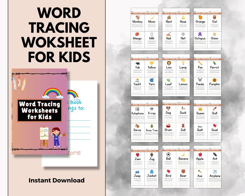 Kids Word Tracing Worksheets| Alphabet Writing Practice | Printable ...
