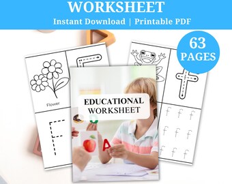 Kids Educational Worksheets Printable, Preschool Learning Activities, Toddler Homeschool Workbook, Early Learning PDF, Digital Download