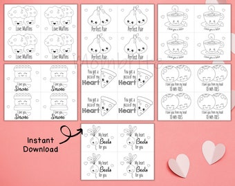 Valentine's Day Coloring Card for Kids, Printable Classroom Valentines, Kids School Valentines, Preschool Valentines Cards, Instant Download