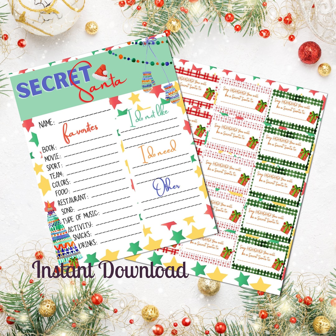 Secret Santa Wish List Printable, Christmas Exchange, Holiday Party ...