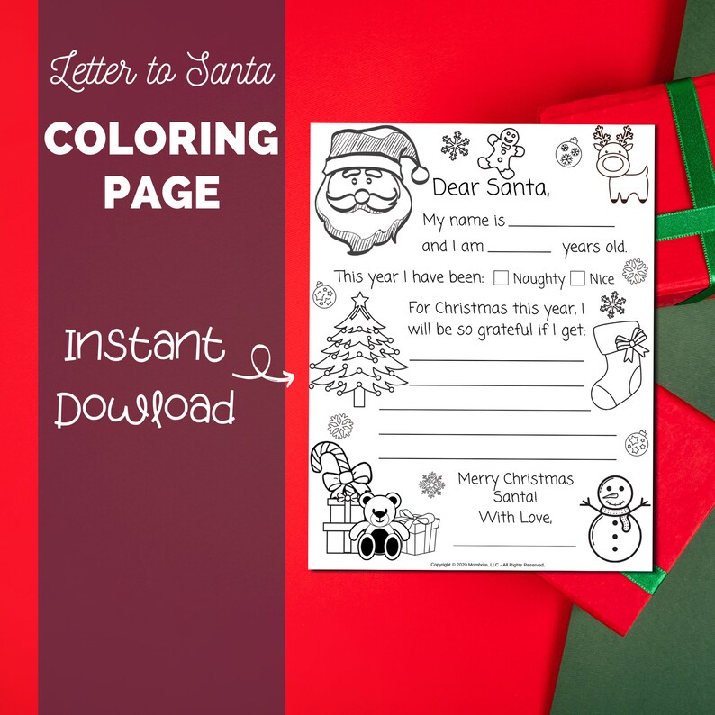 Dear Santa Letter Coloring Page Christmas Printable for Kids | Etsy