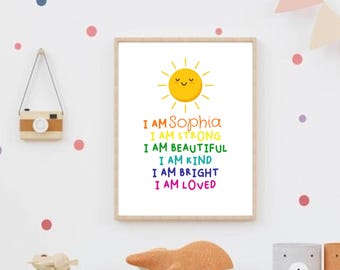 Bearbeitbare Kinder Affirmation Wandkunst Druckbares positives Zitat Poster Kinderzimmer- und Klassenzimmerdekor Motivationsdruck für Kinder Digitaler Download