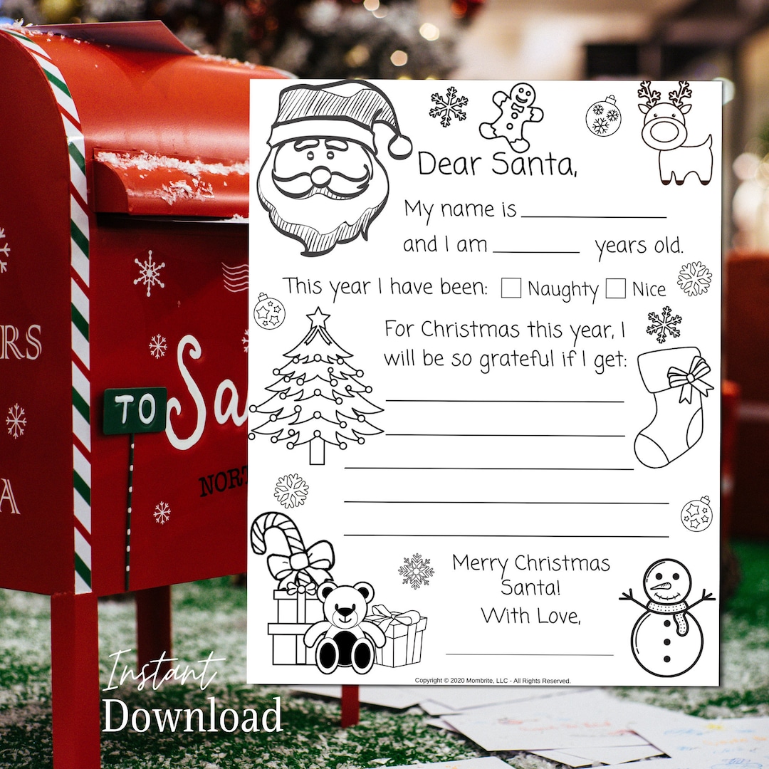 Dear Santa Letter Coloring Page, Christmas Wish List Printable for Kids ...