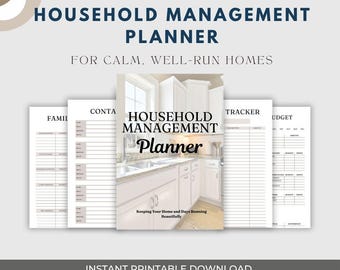 Household Management Planner Printable | Home Organization Binder | Budget Tracker | Cleaning Schedule | Family Chore Chart | Daily Planner