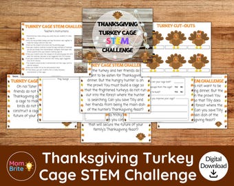 Thanksgiving Turkey Cage STEM Challenge, Kids Engineering Project, Printable STEM Worksheet PDF, Holiday Science Activity, Classroom Game