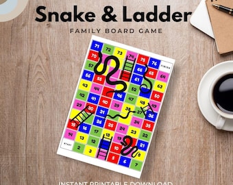 ヘビと梯子の印刷可能なゲーム | クラシックなファミリーボードゲーム | 楽しい子供向けアクティビティ | 教育パーティーゲーム | 子供と大人向けの旅行ゲーム