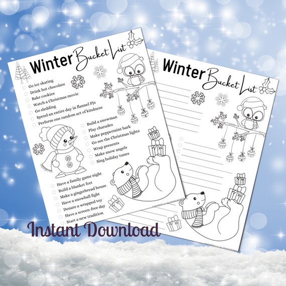 Christmas Bucket List Christmas Coloring Pages Winter Bucket
