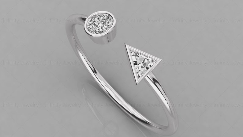 14k Gold Cuff Dual Tiny Diamond Ring Triangle /& Round Diamond Ring Diamond Wedding Ring