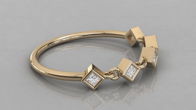 14k Gold Princess Cut Five Stone Diamond Ring Minimalist Diamond ring chain link style ring
