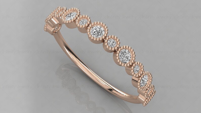 14k Gold Tiny Diamond Vintage Style Band Stackable Ring