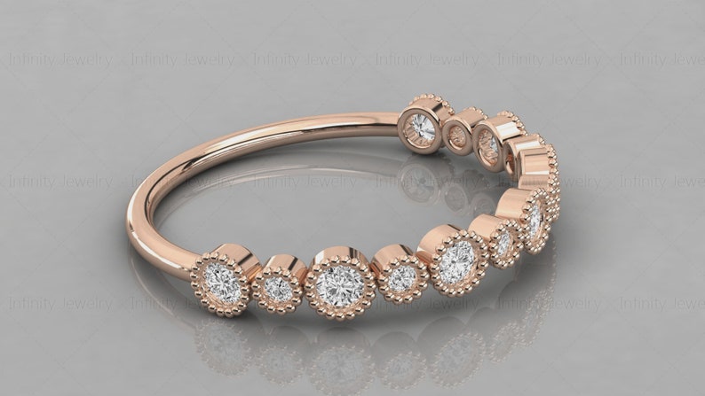 14k Gold Tiny Diamond Vintage Style Band Stackable Ring