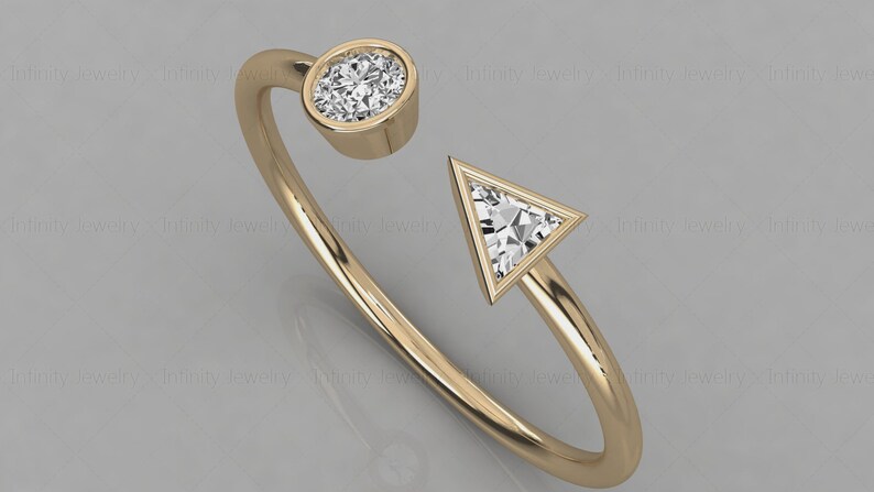 14k Gold Cuff Dual Tiny Diamond Ring Triangle /& Round Diamond Ring Diamond Wedding Ring