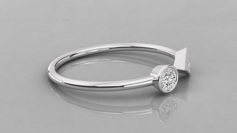 14k Gold Cuff Dual Tiny Diamond Ring Triangle /& Round Diamond Ring Diamond Wedding Ring