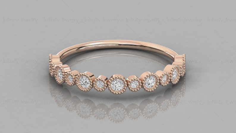 14k Gold Tiny Diamond Vintage Style Band Stackable Ring
