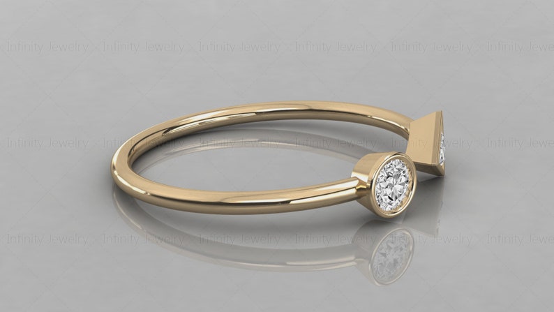 14k Gold Cuff Dual Tiny Diamond Ring Triangle /& Round Diamond Ring Diamond Wedding Ring