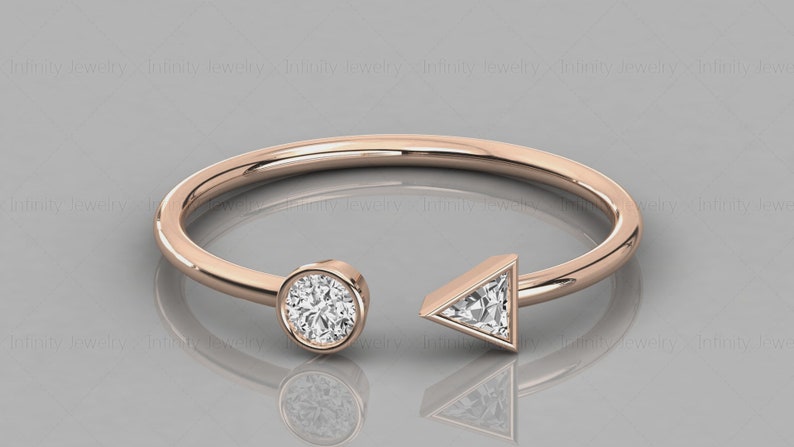 14k Gold Cuff Dual Tiny Diamond Ring Triangle /& Round Diamond Ring Diamond Wedding Ring