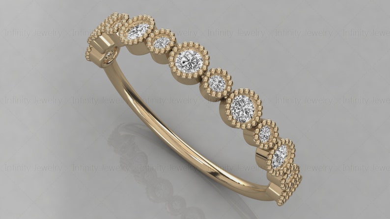 14k Gold Tiny Diamond Vintage Style Band Stackable Ring