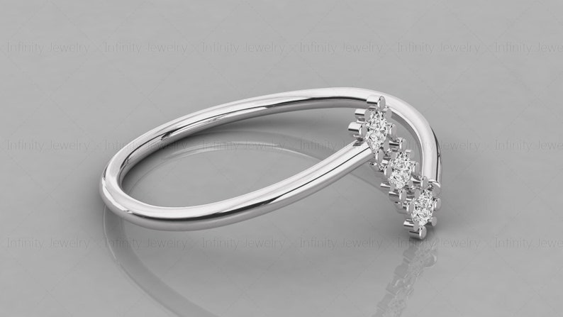 14k Gold Three Stone Natural Diamond Band Zic Zac Stackable Ring