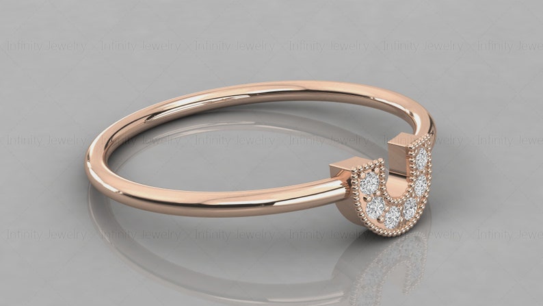 14k U-Shaped Diamond Tiny Wedding Band
