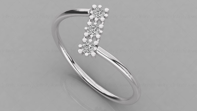 14k Gold Three Stone Natural Diamond Band Zic Zac Stackable Ring