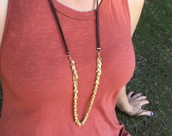 Satin Gold Leaf & Leather Bracelet, Necklace
